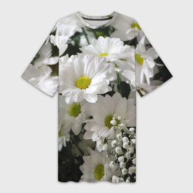 Платье-футболка 3D с принтом Белоснежное цветение в Тюмени,  |  | Тематика изображения на принте: ландыши | лепестки | прикольные картинки | ромашки | цветочки | цветы