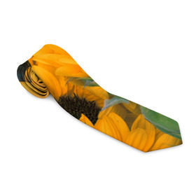 Галстук 3D с принтом Подсолнухи в Тюмени, 100% полиэстер | Длина 148 см; Плотность 150-180 г/м2 | Тематика изображения на принте: желтый | зеленый | лето | подсолнухи | цветы | черный