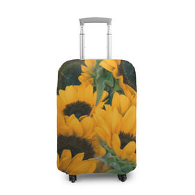 Чехол для чемодана 3D с принтом Подсолнухи в Тюмени, 86% полиэфир, 14% спандекс | двустороннее нанесение принта, прорези для ручек и колес | желтый | зеленый | лето | подсолнухи | цветы | черный