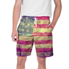 Мужские шорты 3D с принтом Америка в Тюмени,  полиэстер 100% | прямой крой, два кармана без застежек по бокам. Мягкая трикотажная резинка на поясе, внутри которой широкие завязки. Длина чуть выше колен | Тематика изображения на принте: grunge | америка | сша | флаг