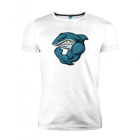 Мужская футболка премиум с принтом Shark в Тюмени, 92% хлопок, 8% лайкра | приталенный силуэт, круглый вырез ворота, длина до линии бедра, короткий рукав | акула | боксер | борец | качок