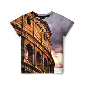 Детская футболка 3D с принтом Колизей в Тюмени, 100% гипоаллергенный полиэфир | прямой крой, круглый вырез горловины, длина до линии бедер, чуть спущенное плечо, ткань немного тянется | Тематика изображения на принте: архитектура | италия | колизей | отпуск | путешествие | развалины | туризм | турист