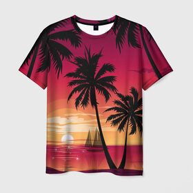 Мужская футболка 3D с принтом Пальмы в Тюмени, 100% полиэфир | прямой крой, круглый вырез горловины, длина до линии бедер | Тематика изображения на принте: лето | море | пальмы