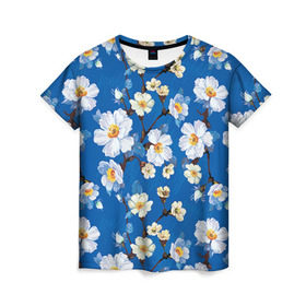 Женская футболка 3D с принтом Цветы ретро 5 в Тюмени, 100% полиэфир ( синтетическое хлопкоподобное полотно) | прямой крой, круглый вырез горловины, длина до линии бедер | Тематика изображения на принте:   | винтаж | прованс | роза | роспись | узор | цветок | цветы