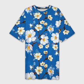 Платье-футболка 3D с принтом Цветы ретро 5 в Тюмени,  |  |   | винтаж | прованс | роза | роспись | узор | цветок | цветы