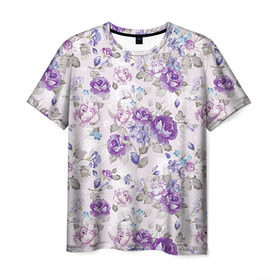 Мужская футболка 3D с принтом Цветы ретро 2 в Тюмени, 100% полиэфир | прямой крой, круглый вырез горловины, длина до линии бедер | Тематика изображения на принте:   | винтаж | прованс | роза | роспись | узор | цветок | цветы