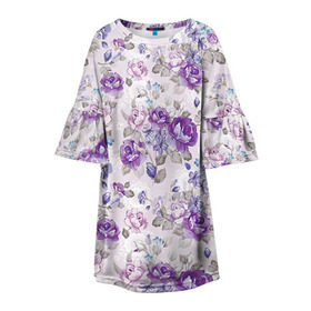 Детское платье 3D с принтом Цветы ретро 2 в Тюмени, 100% полиэстер | прямой силуэт, чуть расширенный к низу. Круглая горловина, на рукавах — воланы | Тематика изображения на принте:   | винтаж | прованс | роза | роспись | узор | цветок | цветы