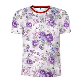 Мужская футболка 3D спортивная с принтом Цветы ретро 2 в Тюмени, 100% полиэстер с улучшенными характеристиками | приталенный силуэт, круглая горловина, широкие плечи, сужается к линии бедра |   | винтаж | прованс | роза | роспись | узор | цветок | цветы