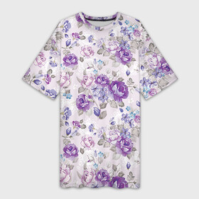 Платье-футболка 3D с принтом Цветы ретро 2 в Тюмени,  |  |   | винтаж | прованс | роза | роспись | узор | цветок | цветы