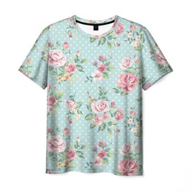 Мужская футболка 3D с принтом Цветы ретро 1 в Тюмени, 100% полиэфир | прямой крой, круглый вырез горловины, длина до линии бедер |   | винтаж | прованс | роза | роспись | узор | цветок | цветы