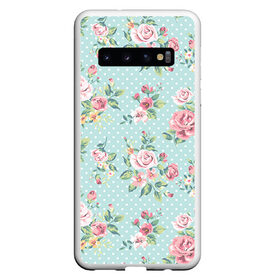 Чехол для Samsung Galaxy S10 с принтом Цветы ретро 1 в Тюмени, Силикон | Область печати: задняя сторона чехла, без боковых панелей | Тематика изображения на принте:   | винтаж | прованс | роза | роспись | узор | цветок | цветы