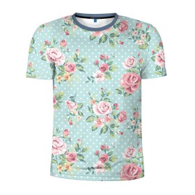 Мужская футболка 3D спортивная с принтом Цветы ретро 1 в Тюмени, 100% полиэстер с улучшенными характеристиками | приталенный силуэт, круглая горловина, широкие плечи, сужается к линии бедра |   | винтаж | прованс | роза | роспись | узор | цветок | цветы