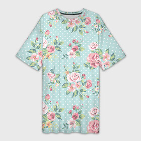 Платье-футболка 3D с принтом Цветы ретро 1 в Тюмени,  |  |   | винтаж | прованс | роза | роспись | узор | цветок | цветы