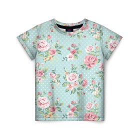 Детская футболка 3D с принтом Цветы ретро 1 в Тюмени, 100% гипоаллергенный полиэфир | прямой крой, круглый вырез горловины, длина до линии бедер, чуть спущенное плечо, ткань немного тянется |   | винтаж | прованс | роза | роспись | узор | цветок | цветы