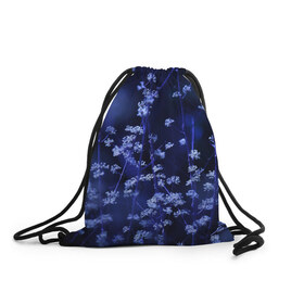 Рюкзак-мешок 3D с принтом Ночные цветы в Тюмени, 100% полиэстер | плотность ткани — 200 г/м2, размер — 35 х 45 см; лямки — толстые шнурки, застежка на шнуровке, без карманов и подкладки | лепестки | ночь | прикольные картинки | синий | цветочки | цветы