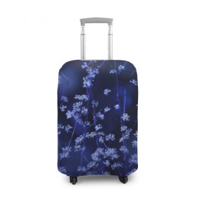 Чехол для чемодана 3D с принтом Ночные цветы в Тюмени, 86% полиэфир, 14% спандекс | двустороннее нанесение принта, прорези для ручек и колес | Тематика изображения на принте: лепестки | ночь | прикольные картинки | синий | цветочки | цветы