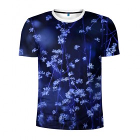 Мужская футболка 3D спортивная с принтом Ночные цветы в Тюмени, 100% полиэстер с улучшенными характеристиками | приталенный силуэт, круглая горловина, широкие плечи, сужается к линии бедра | Тематика изображения на принте: лепестки | ночь | прикольные картинки | синий | цветочки | цветы