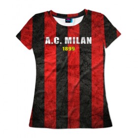 Женская футболка 3D с принтом A.C. Milan в Тюмени, 100% полиэфир ( синтетическое хлопкоподобное полотно) | прямой крой, круглый вырез горловины, длина до линии бедер | болельщик | италия | клуб | милан | фанат | футбол | футболист