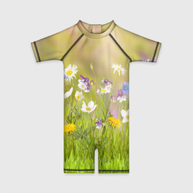 Детский купальный костюм 3D с принтом Солнечная нежность в Тюмени, Полиэстер 85%, Спандекс 15% | застежка на молнии на спине | лепестки | лучи | прикольные картинки | солнце | цветочки | цветы