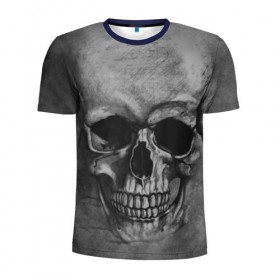Мужская футболка 3D спортивная с принтом Череп в Тюмени, 100% полиэстер с улучшенными характеристиками | приталенный силуэт, круглая горловина, широкие плечи, сужается к линии бедра | skelet | skull | кости | мертвец | серый | скелет | череп