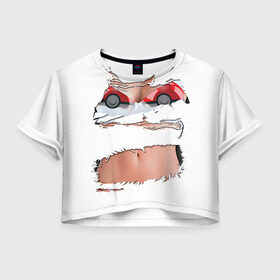 Женская футболка 3D укороченная с принтом Лифчик-покеболлы в Тюмени, 100% полиэстер | круглая горловина, длина футболки до линии талии, рукава с отворотами | pokemon go