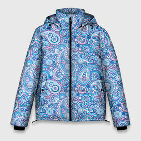Мужская зимняя куртка 3D с принтом Турецкий орнамент 3 в Тюмени, верх — 100% полиэстер; подкладка — 100% полиэстер; утеплитель — 100% полиэстер | длина ниже бедра, свободный силуэт Оверсайз. Есть воротник-стойка, отстегивающийся капюшон и ветрозащитная планка. 

Боковые карманы с листочкой на кнопках и внутренний карман на молнии. |   | восточные | индийский узор | индия | огурец | огурцы | орнамент | роспись | турецкий | узор