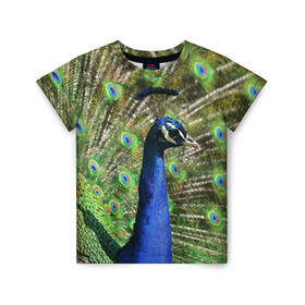 Детская футболка 3D с принтом Павлин в Тюмени, 100% гипоаллергенный полиэфир | прямой крой, круглый вырез горловины, длина до линии бедер, чуть спущенное плечо, ткань немного тянется | Тематика изображения на принте: животные | павлин | перо | перышки | природа | птица