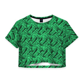 Женская футболка 3D укороченная с принтом Металл с тиснением зеленый в Тюмени, 100% полиэстер | круглая горловина, длина футболки до линии талии, рукава с отворотами | 