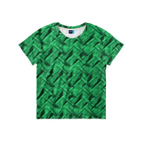 Детская футболка 3D с принтом Металл с тиснением зеленый в Тюмени, 100% гипоаллергенный полиэфир | прямой крой, круглый вырез горловины, длина до линии бедер, чуть спущенное плечо, ткань немного тянется | Тематика изображения на принте: 