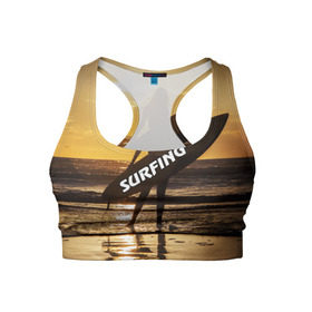 Женский спортивный топ 3D с принтом Surfing в Тюмени, 82% полиэстер, 18% спандекс Ткань безопасна для здоровья, позволяет коже дышать, не мнется и не растягивается |  | волна | девушка | море | прикольные картинки | сёрфинг | солнце | спорт | экстрим