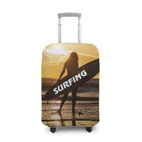 Чехол для чемодана 3D с принтом Surfing в Тюмени, 86% полиэфир, 14% спандекс | двустороннее нанесение принта, прорези для ручек и колес | волна | девушка | море | прикольные картинки | сёрфинг | солнце | спорт | экстрим