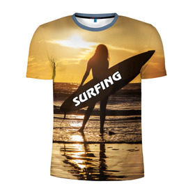 Мужская футболка 3D спортивная с принтом Surfing в Тюмени, 100% полиэстер с улучшенными характеристиками | приталенный силуэт, круглая горловина, широкие плечи, сужается к линии бедра | волна | девушка | море | прикольные картинки | сёрфинг | солнце | спорт | экстрим