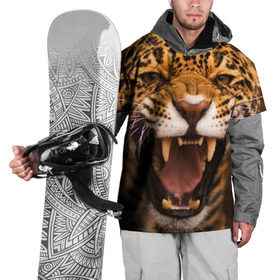Накидка на куртку 3D с принтом Леопард в Тюмени, 100% полиэстер |  | дикая кошка | клыки | леопард | оскал | хищник