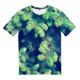 Мужская футболка 3D с принтом Ёлочка в Тюмени, 100% полиэфир | прямой крой, круглый вырез горловины, длина до линии бедер | Тематика изображения на принте: елка | ель | зеленый | пихтовые | природа | свежесть | хвоя