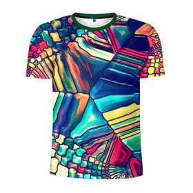 Мужская футболка 3D спортивная с принтом Block mosaic в Тюмени, 100% полиэстер с улучшенными характеристиками | приталенный силуэт, круглая горловина, широкие плечи, сужается к линии бедра | мозаика | новый | разноцветный