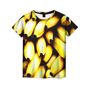 Женская футболка 3D с принтом Бананы в Тюмени, 100% полиэфир ( синтетическое хлопкоподобное полотно) | прямой крой, круглый вырез горловины, длина до линии бедер | еда | желтый | фрукты