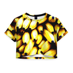 Женская футболка 3D укороченная с принтом Бананы в Тюмени, 100% полиэстер | круглая горловина, длина футболки до линии талии, рукава с отворотами | еда | желтый | фрукты