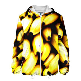 Мужская куртка 3D с принтом Бананы в Тюмени, ткань верха — 100% полиэстер, подклад — флис | прямой крой, подол и капюшон оформлены резинкой с фиксаторами, два кармана без застежек по бокам, один большой потайной карман на груди. Карман на груди застегивается на липучку | Тематика изображения на принте: еда | желтый | фрукты