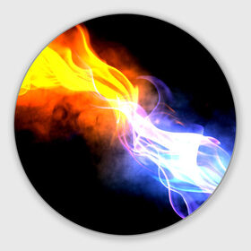 Коврик круглый с принтом Brisk Fire в Тюмени, резина и полиэстер | круглая форма, изображение наносится на всю лицевую часть | дым | желтый | огонь | синий