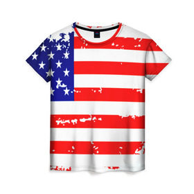 Женская футболка 3D с принтом Америка в Тюмени, 100% полиэфир ( синтетическое хлопкоподобное полотно) | прямой крой, круглый вырез горловины, длина до линии бедер | grunge | америка | сша | флаг