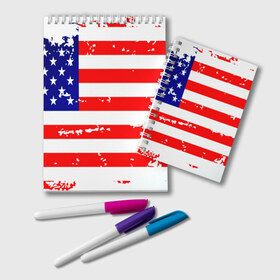 Блокнот с принтом Америка в Тюмени, 100% бумага | 48 листов, плотность листов — 60 г/м2, плотность картонной обложки — 250 г/м2. Листы скреплены удобной пружинной спиралью. Цвет линий — светло-серый
 | grunge | америка | сша | флаг