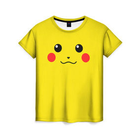 Женская футболка 3D с принтом Happy Pikachu в Тюмени, 100% полиэфир ( синтетическое хлопкоподобное полотно) | прямой крой, круглый вырез горловины, длина до линии бедер | 