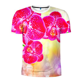 Мужская футболка 3D спортивная с принтом Орхидея в Тюмени, 100% полиэстер с улучшенными характеристиками | приталенный силуэт, круглая горловина, широкие плечи, сужается к линии бедра | лепесток | орхидея | природа | цветок | яркая