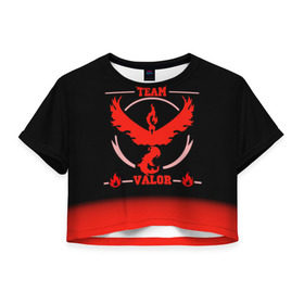 Женская футболка 3D укороченная с принтом Team Valor в Тюмени, 100% полиэстер | круглая горловина, длина футболки до линии талии, рукава с отворотами | go | pokemon | team | valor | покемон