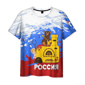 Мужская футболка 3D с принтом Россия. Медведь. Балалайка в Тюмени, 100% полиэфир | прямой крой, круглый вырез горловины, длина до линии бедер | Тематика изображения на принте: матрешка | печька | россия. медведь. балалайка