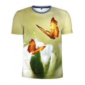 Мужская футболка 3D спортивная с принтом Чудесные бабочки в Тюмени, 100% полиэстер с улучшенными характеристиками | приталенный силуэт, круглая горловина, широкие плечи, сужается к линии бедра | бабочки | цветы