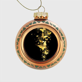Стеклянный ёлочный шар с принтом Золотые бабочки в Тюмени, Стекло | Диаметр: 80 мм | бабочки | девушкам | злато | золото