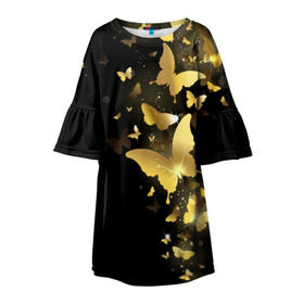 Детское платье 3D с принтом Золотые бабочки в Тюмени, 100% полиэстер | прямой силуэт, чуть расширенный к низу. Круглая горловина, на рукавах — воланы | Тематика изображения на принте: бабочки | девушкам | злато | золото