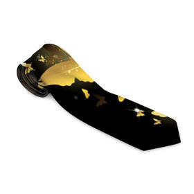 Галстук 3D с принтом Золотые бабочки в Тюмени, 100% полиэстер | Длина 148 см; Плотность 150-180 г/м2 | Тематика изображения на принте: бабочки | девушкам | злато | золото