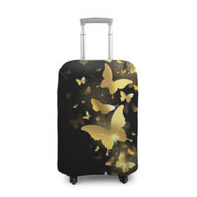 Чехол для чемодана 3D с принтом Золотые бабочки в Тюмени, 86% полиэфир, 14% спандекс | двустороннее нанесение принта, прорези для ручек и колес | Тематика изображения на принте: бабочки | девушкам | злато | золото